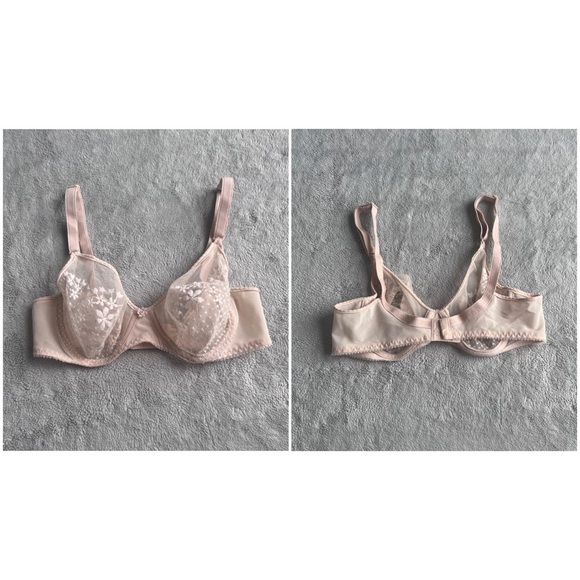 Vintage 60s Triumph Sheer Floral Mesh Embroidered Lace Underwire Bra Cream 34B - Picture 4 of 16